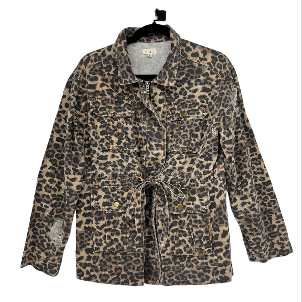 POL Animal Print Distressed Utility Jacket Size S‎